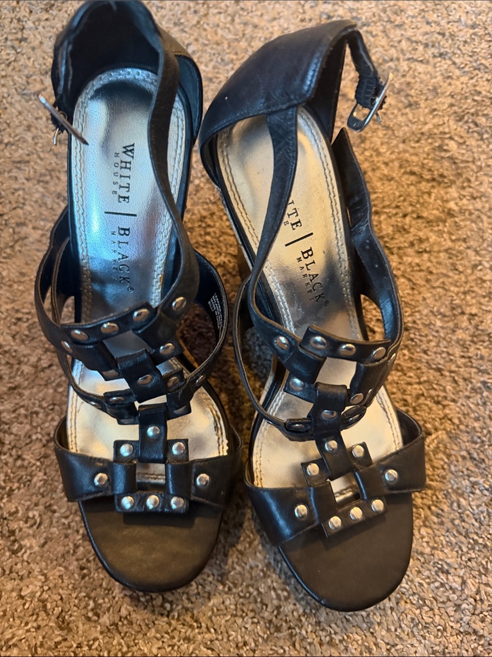 White House Black Market Black Studded Strappy Heels